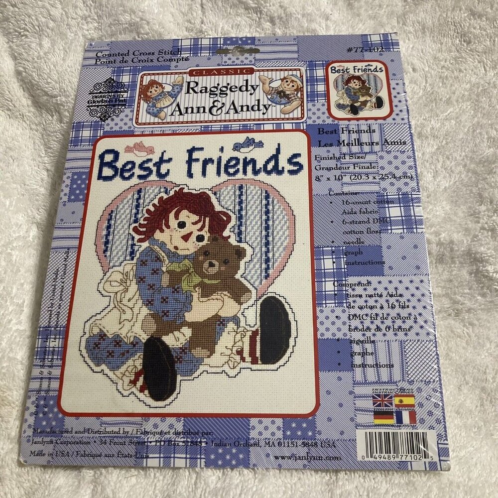 Janlynn Classic Raggedy Ann BEST FRIENDS Counted Cross Stitch Kit Languages
